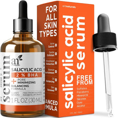 Art Naturals Salicylic Acid Serum bottle close-up shows oil control benefits.
