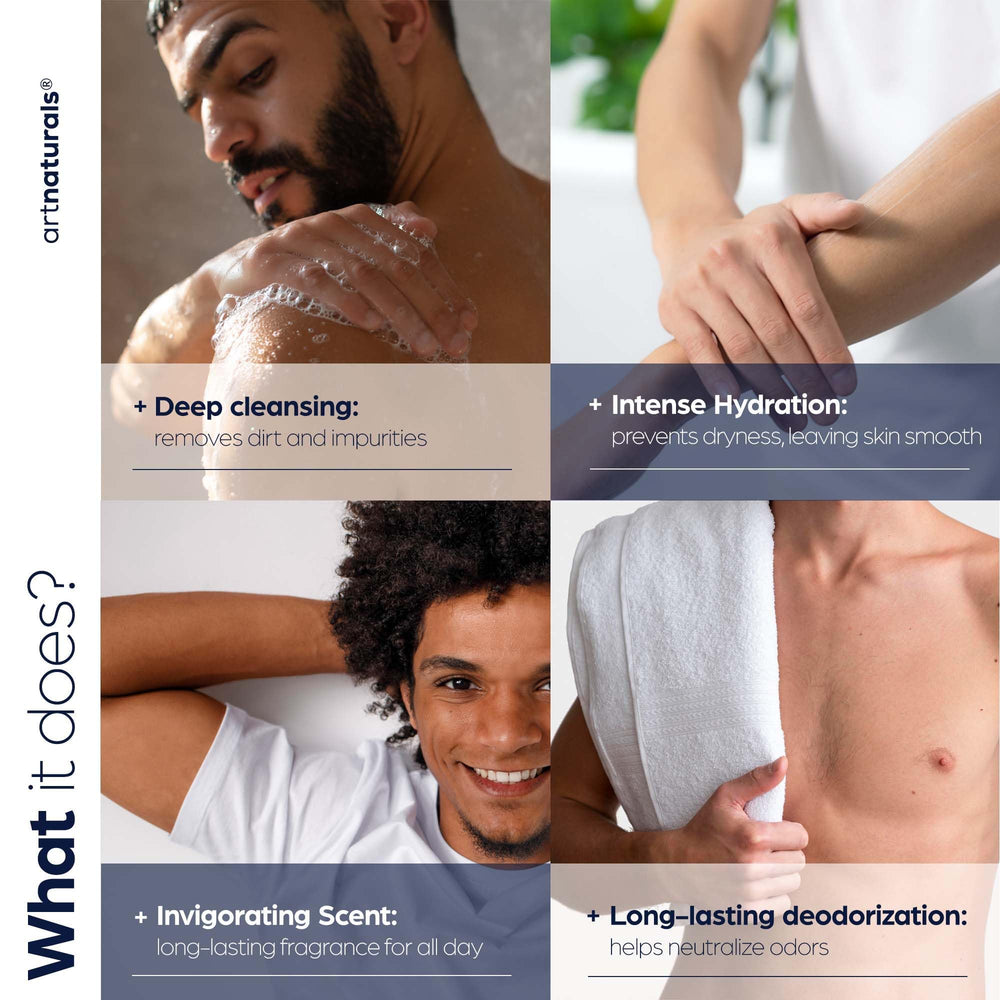 artnaturals Men’s body wash sandalwood scent enhances refreshing shower aromatherapy