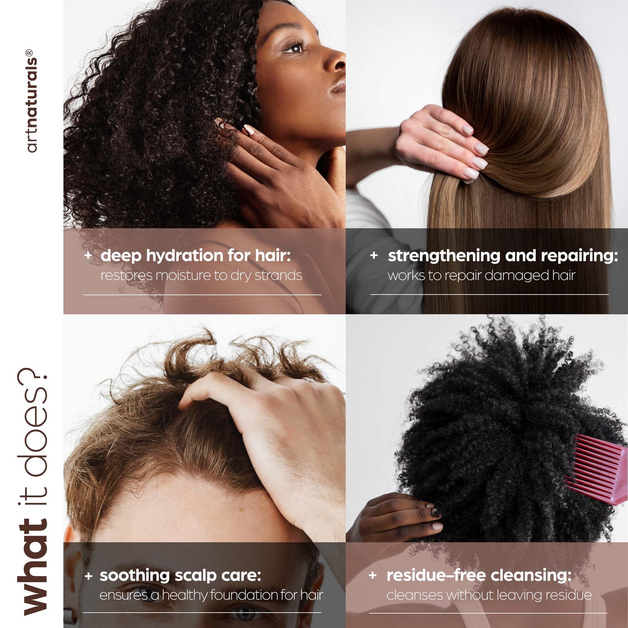 artnaturals sulfate-free formula ingredient list emphasizes Moroccan argan oil and keratin benefits.