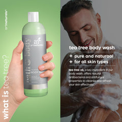 Artnaturals Tea Tree Body Wash label close-up highlighting natural cleansing formula