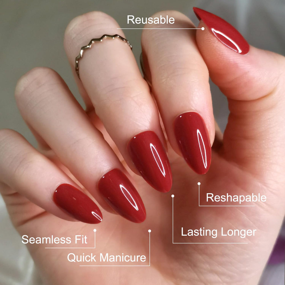 Artquee red almond nails 30 pieces in 15 sizes for versatile nail fit.