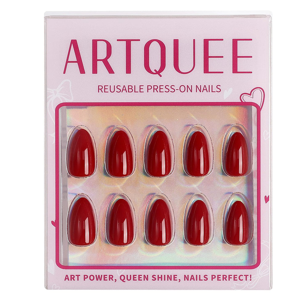 Artquee red almond nails suit weddings, proms, and special dates.
