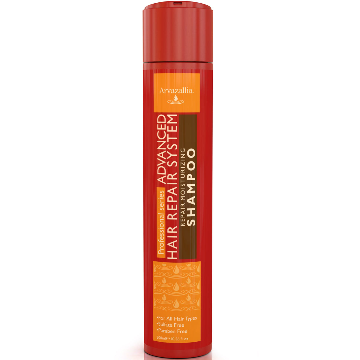 Arvazallia Advanced Hair Repair Shampoo bottle highlights moisture restoration for damaged hair.