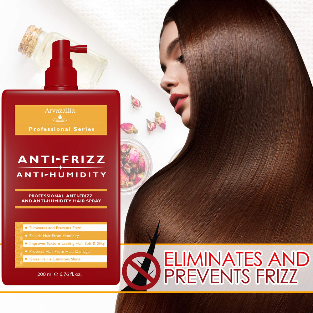 Arvazallia Antifrizz Hair Spray label highlights ArvaShield technology for humidity defense