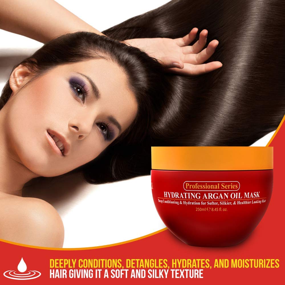 Arvazallia argan oil bottle pour demonstrates nourishing argan oil for healthy-looking shine.