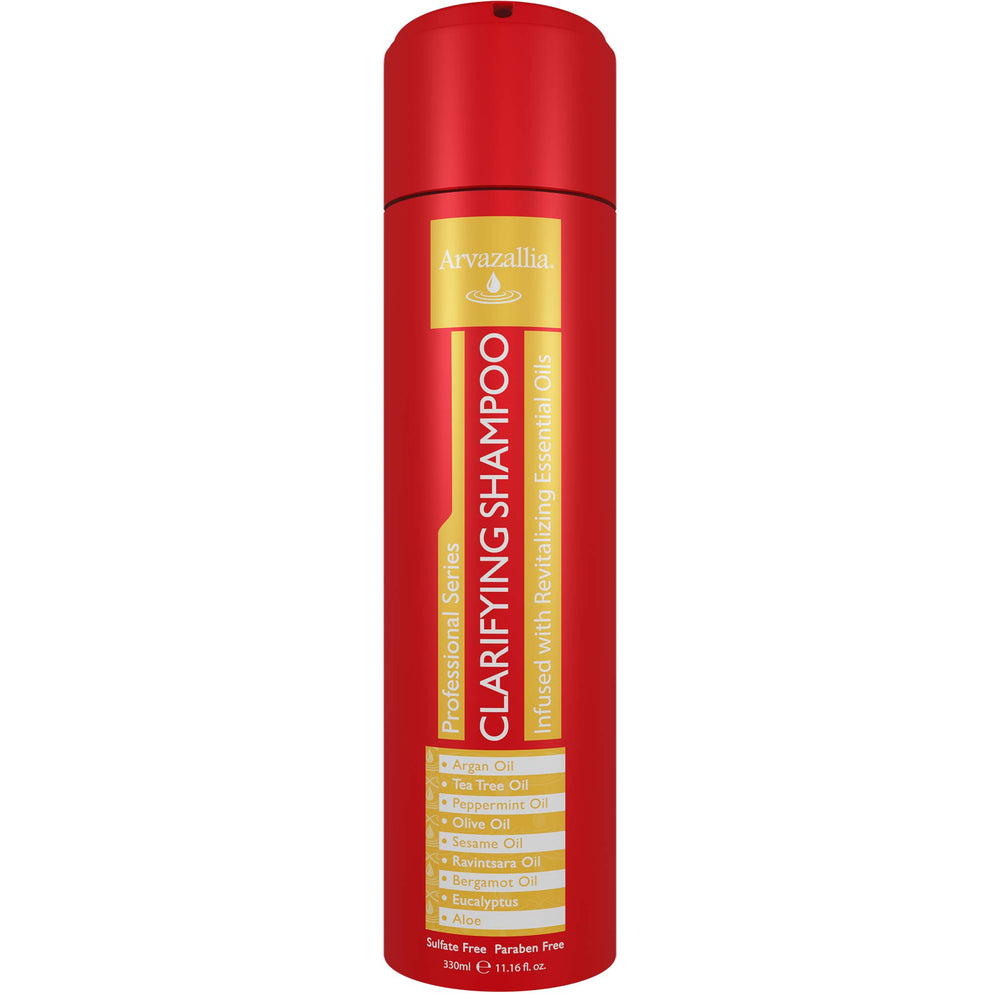 Arvazallia Clarifying Shampoo bottle showing professional grade residue removal capability