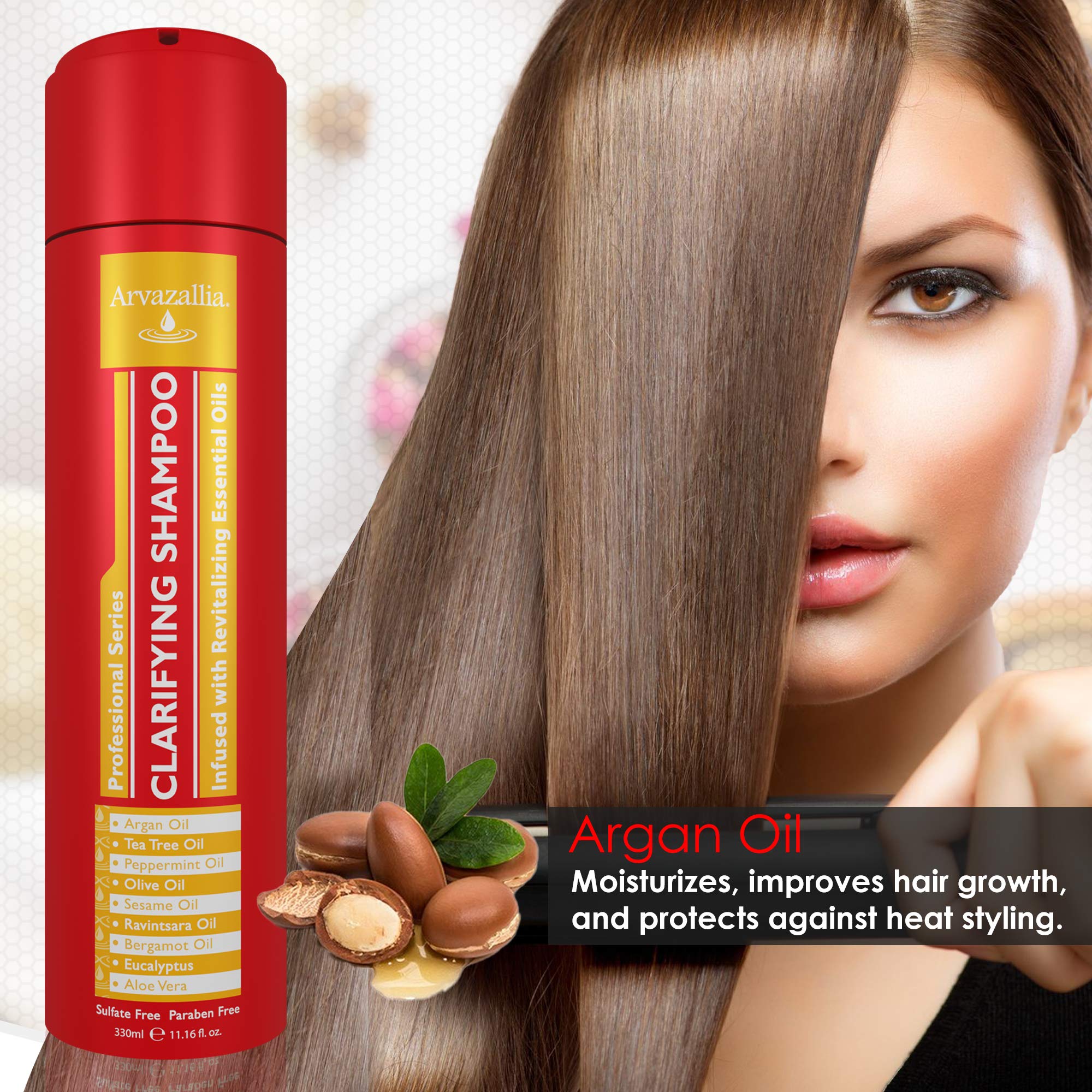 Arvazallia Clarifying Shampoo on hair showing clean, residue-free strands