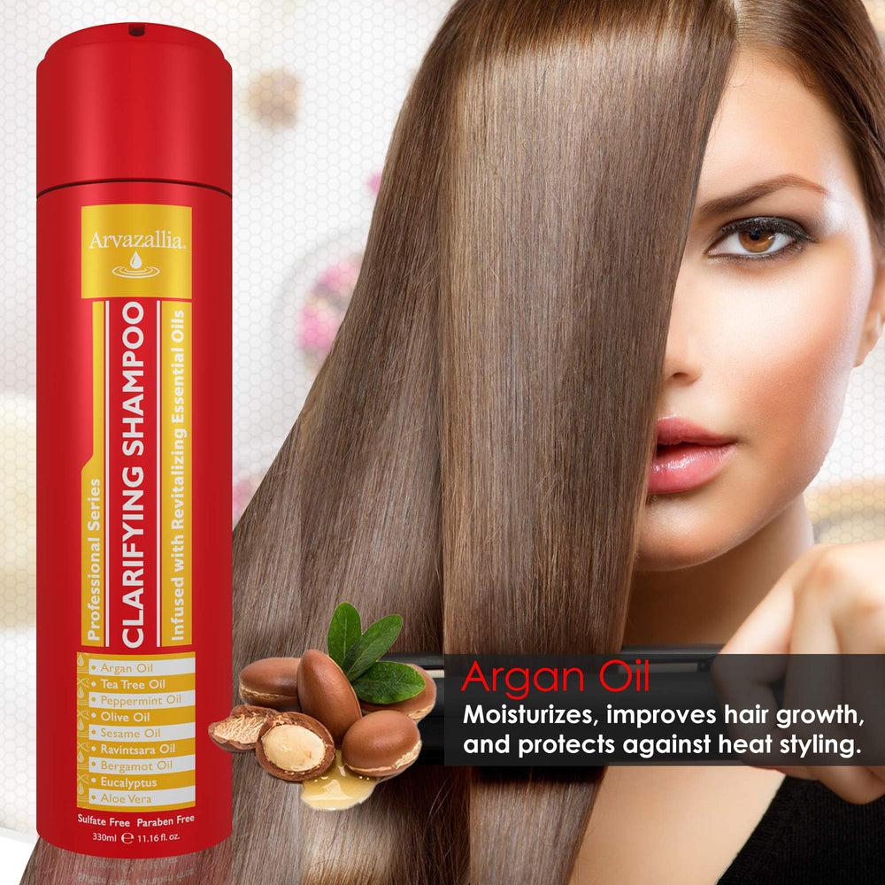 Arvazallia Clarifying Shampoo on hair showing clean, residue-free strands