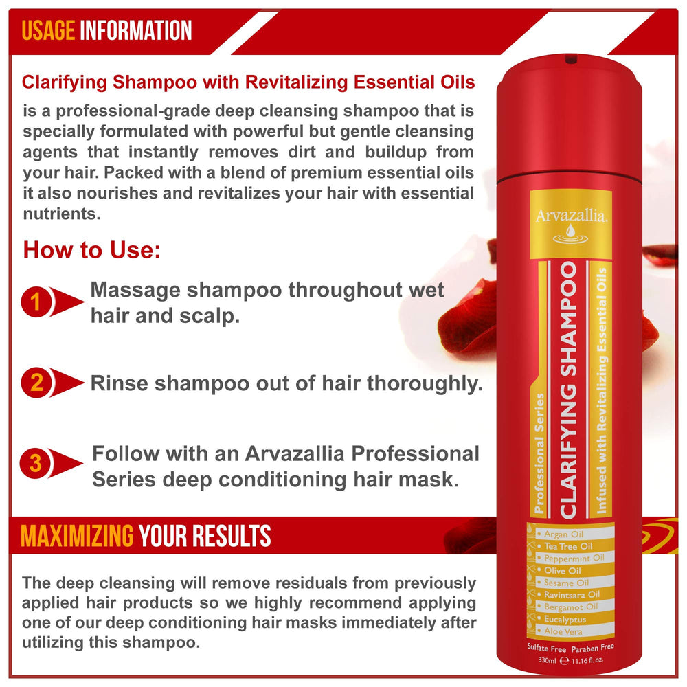 Arvazallia Clarifying Shampoo packaging emphasizes sulfate free formula