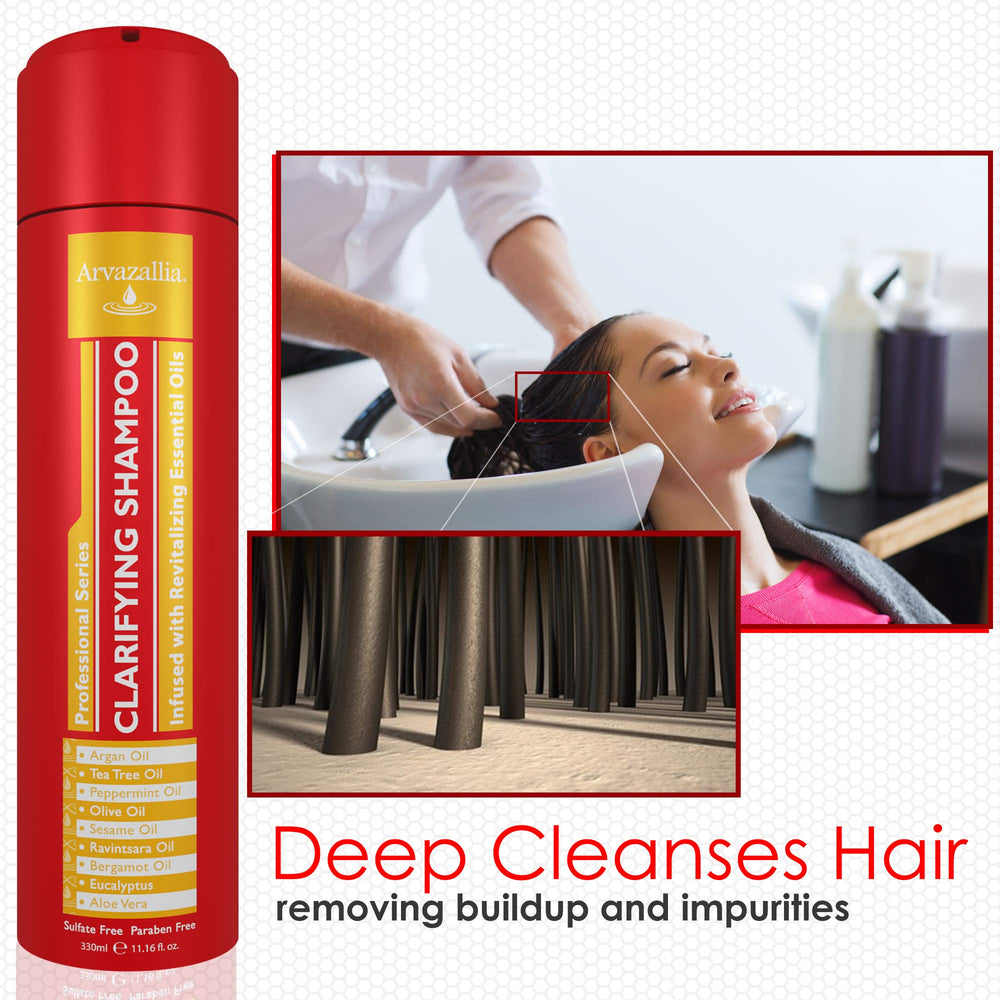 Arvazallia Clarifying Shampoo pour closeup highlighting cleansing action