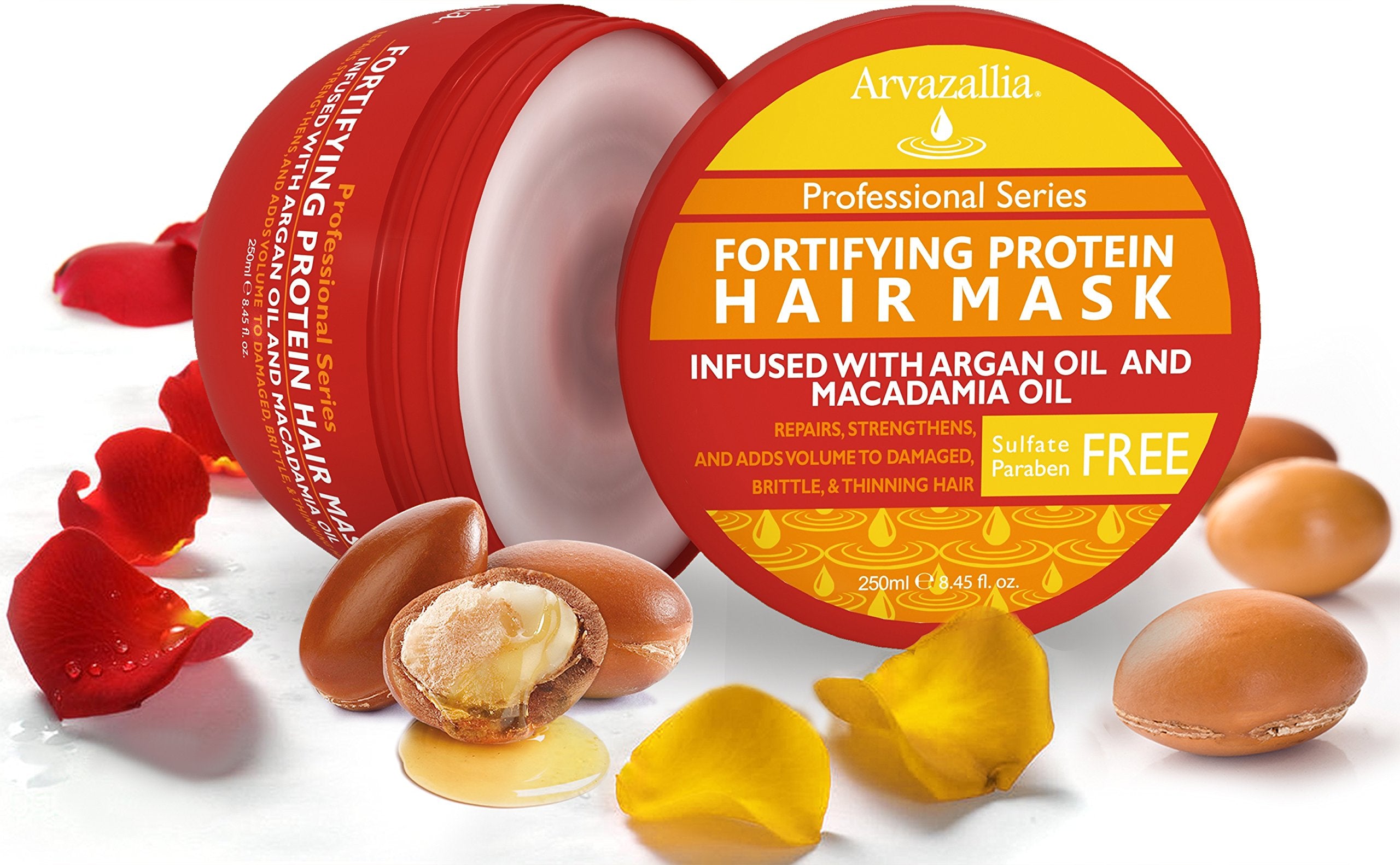 Arvazallia Fortifying Protein Hair Mask application showing smoothing texture for detangling.