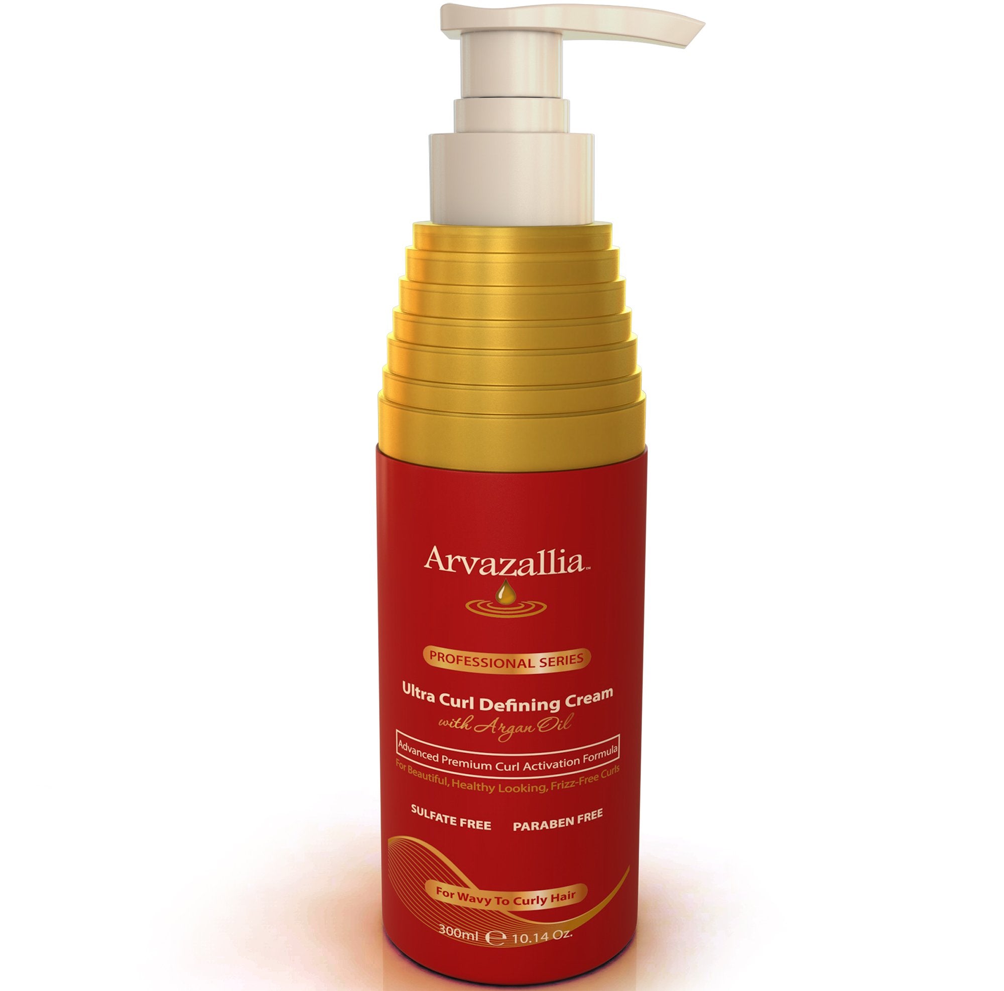 Arvazallia Ultra Curl Defining Cream bottle close-up showcases curl-definition potential.