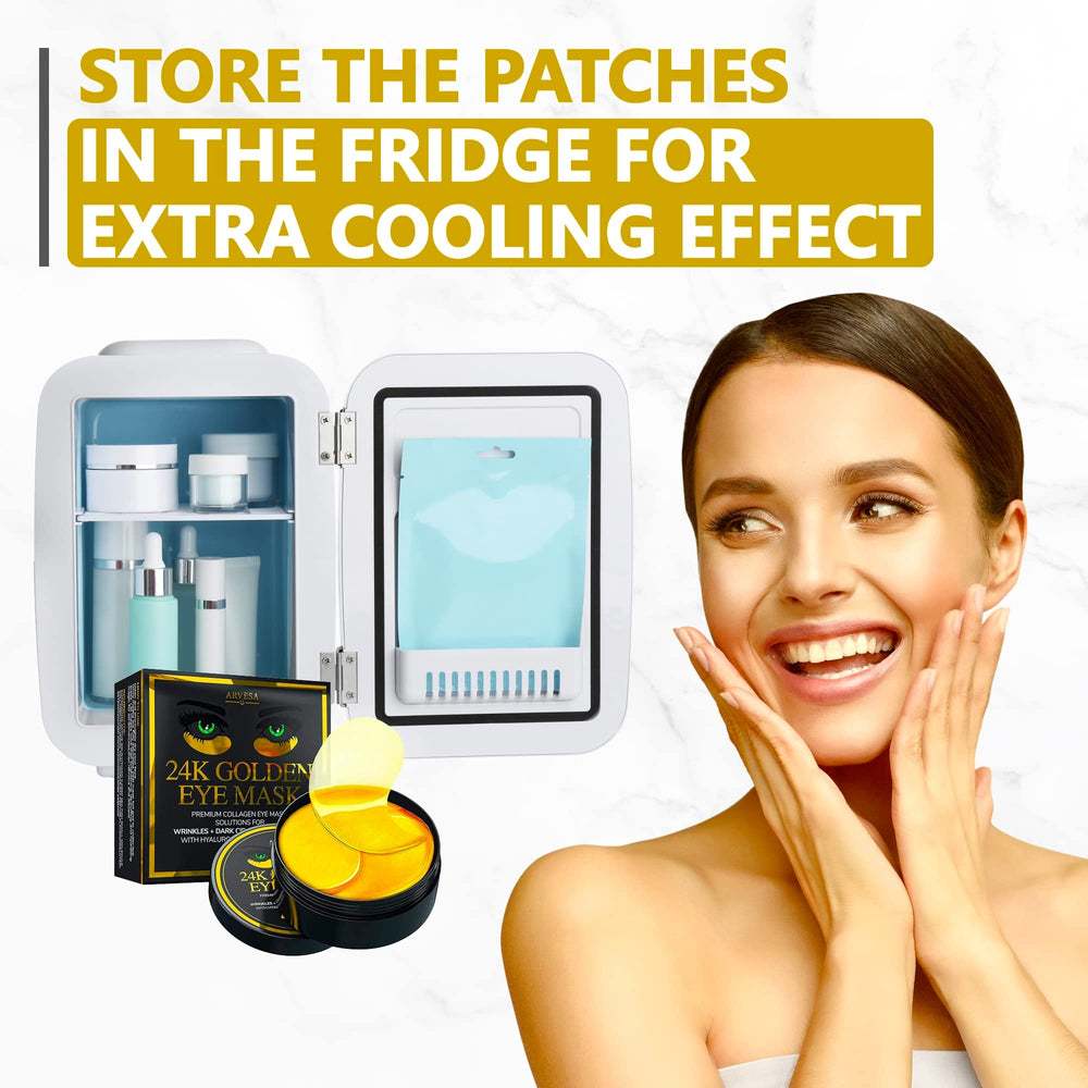 Arvesa eye patches application demonstrates soothing use around the eyes.