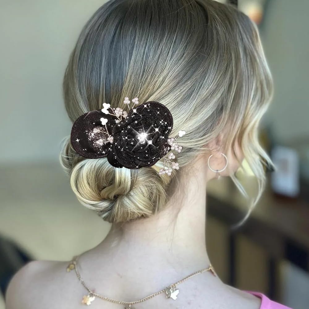Arvintas crystal rhinestones shine while twisting to a neat bun