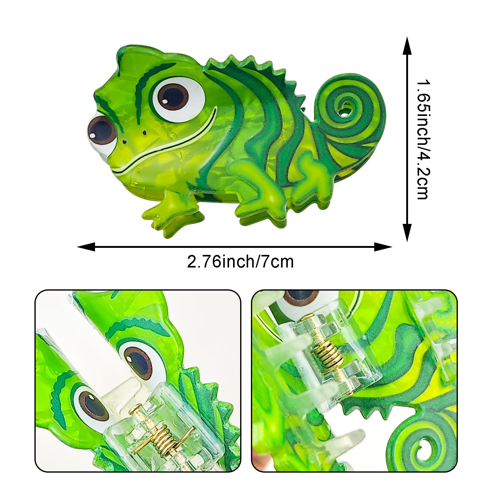 Arvintas dinosaur acetate barrette worn with outfits for a cute, statement look.