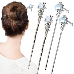 Arvintas Star Moon Hair Sticks closeup with metal silver finish for elegant updos