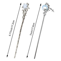 Arvintas Star Moon Hair Sticks worn on bun show secure hold for long hair