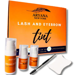 ARYANA NEW YORK lash and brow kit packaging with cream pots and tools ready to use