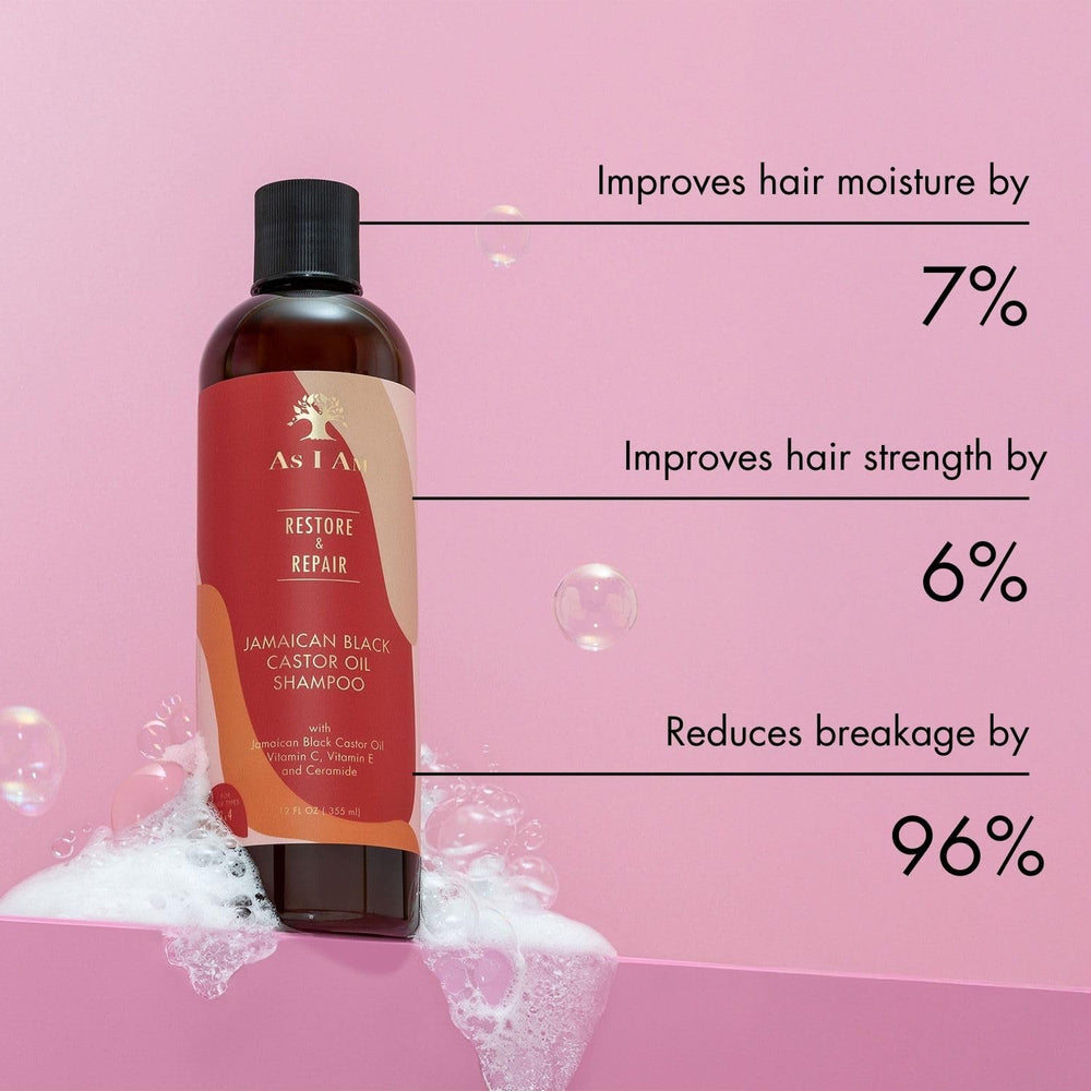 As I Am Jamaican Black Castor Oil Shampoo creamy texture closeup for gentle cleansing