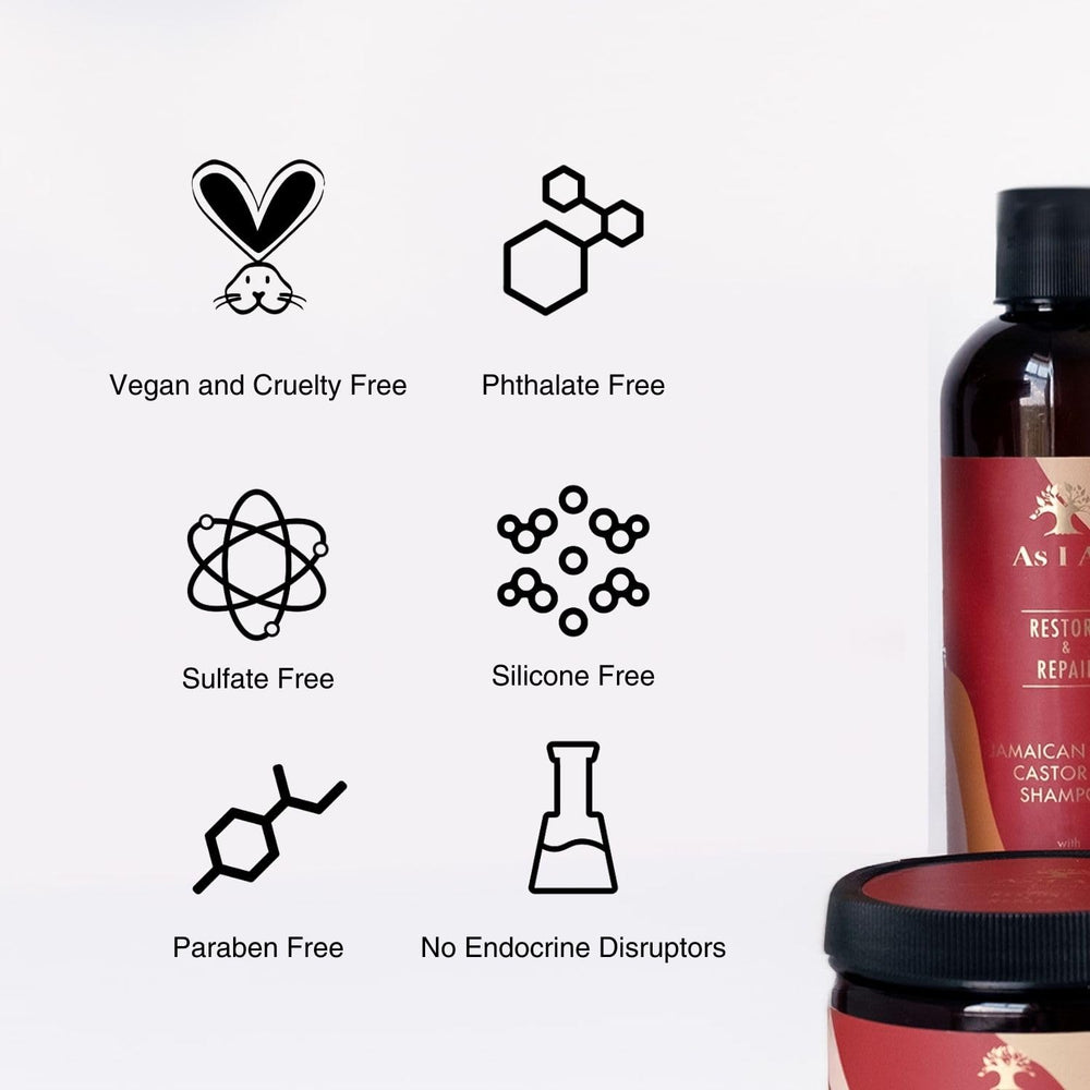 As I Am Jamaican Black Castor Oil Shampoo hair closeup suggesting smoother, refreshed look
