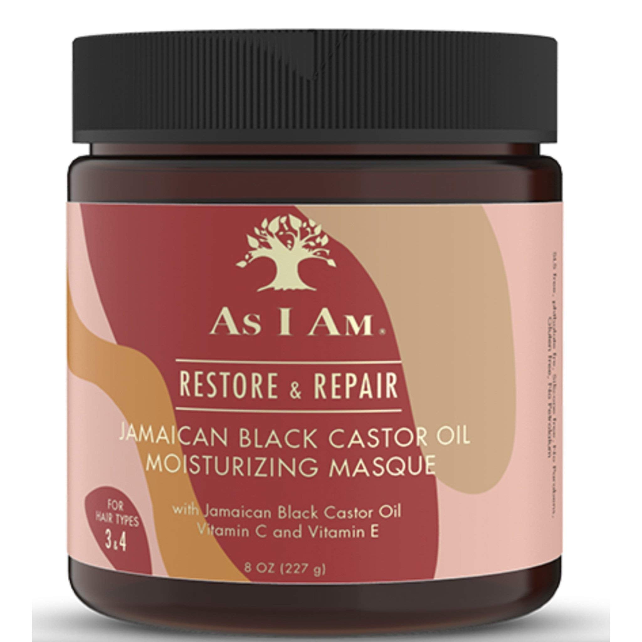 As I Am JBCO Masque 8oz bottle demonstrates deep-conditioning hydration for dry hair.