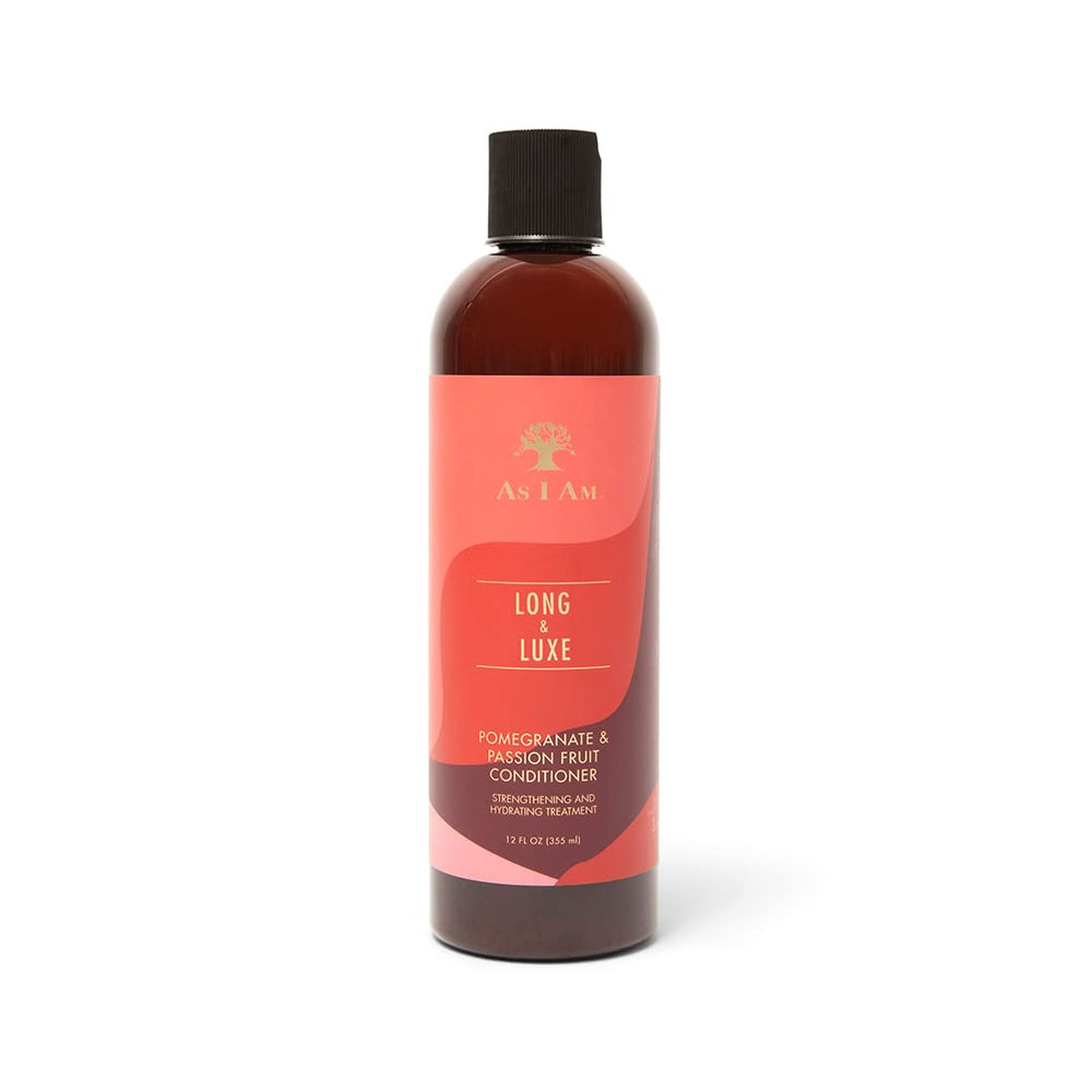 As I Am Long & Luxe Conditioner bottle-front image highlights smooth, glossy strands