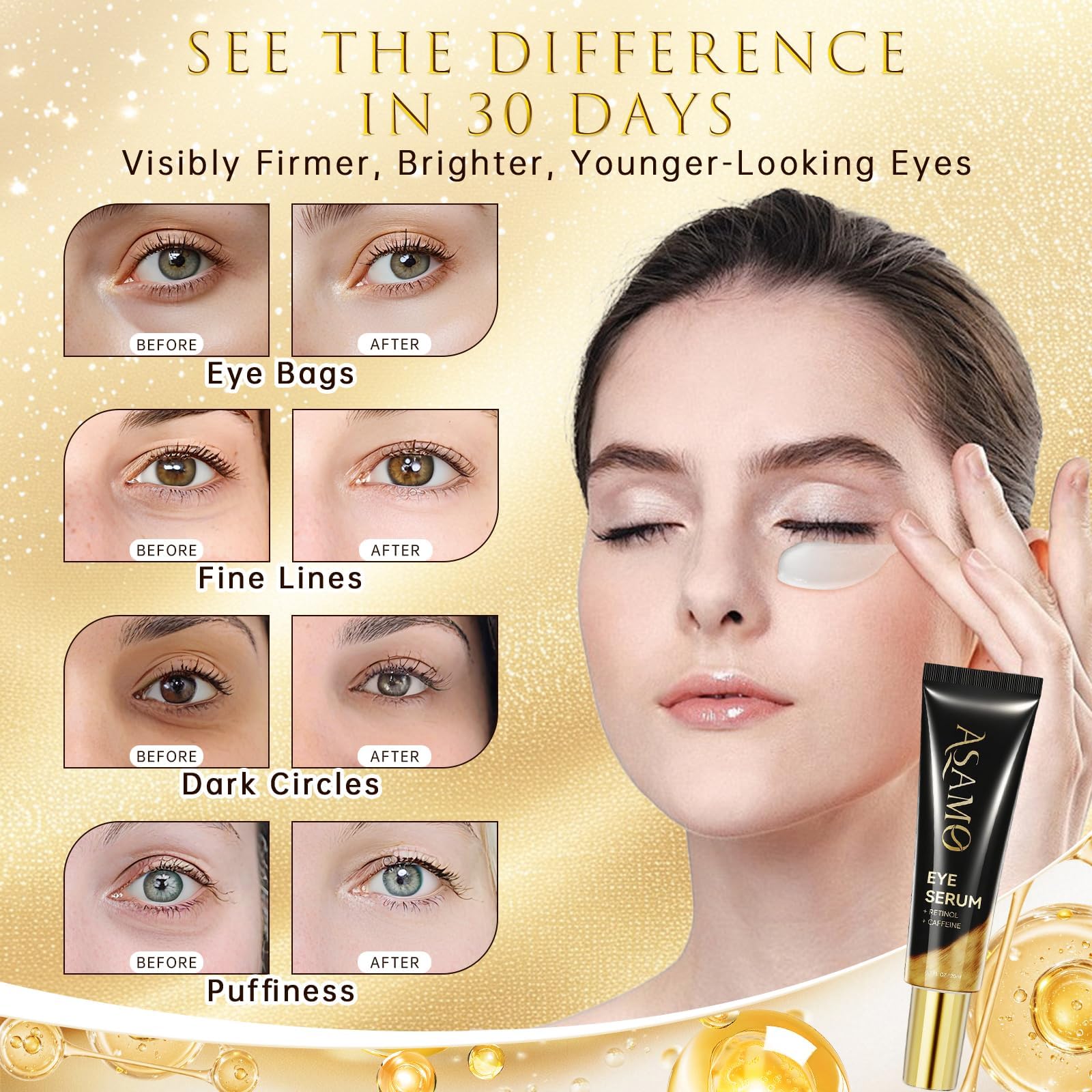 ASAMO Retinol & Caffeine Eye Serum eye-area depuffing with brightening potential
