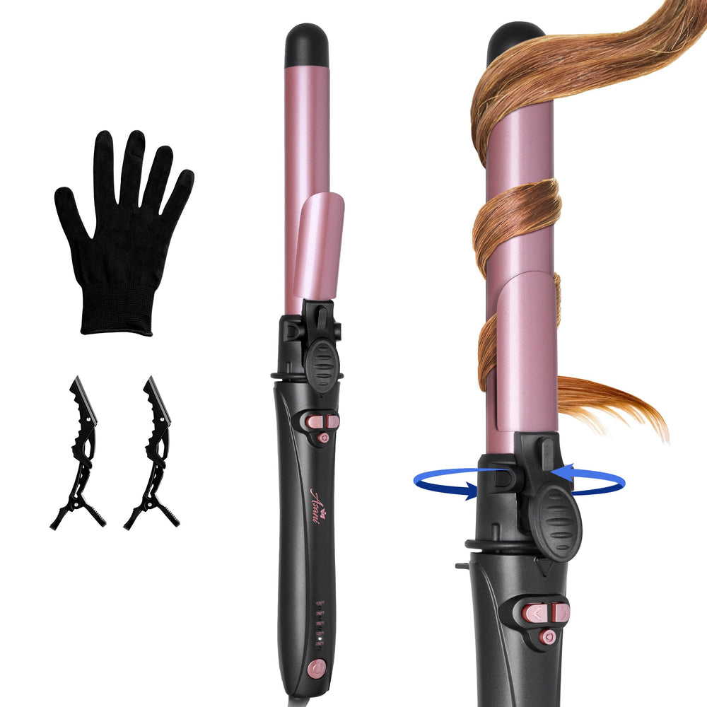 Asani 1-inch rotating curling iron heat close-up delivering fast, salon-ready curls.
