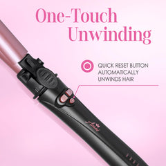 Asani auto-rotation curling wand demonstrates left-right rotation for balanced, effortless waves.