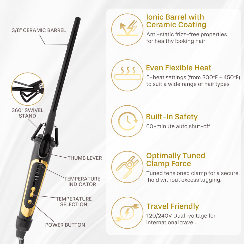 Asani curling-iron-wand-barrel-38-inch demonstrates tight spirals with precise control.