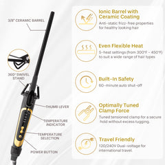 Asani curling-iron-wand-barrel-38-inch demonstrates tight spirals with precise control.