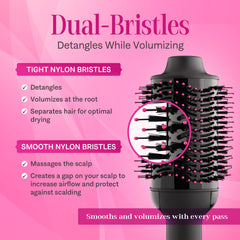 Asani hair dryer brush shows 360° airflow for fast, even drying