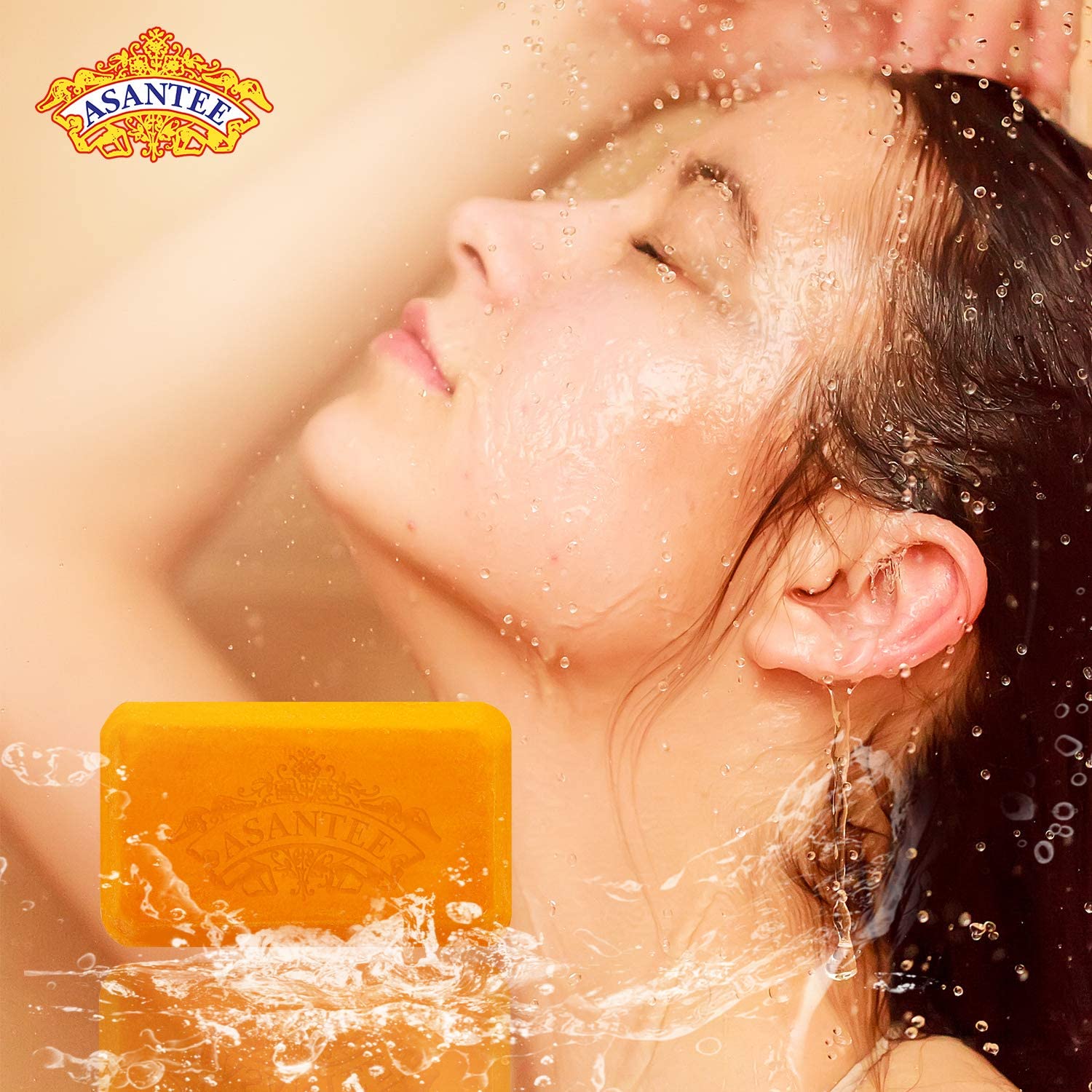 ASANTEE papaya-honey soap bars ingredients close-up with vitamins C, E, and Q10 for nourishment.