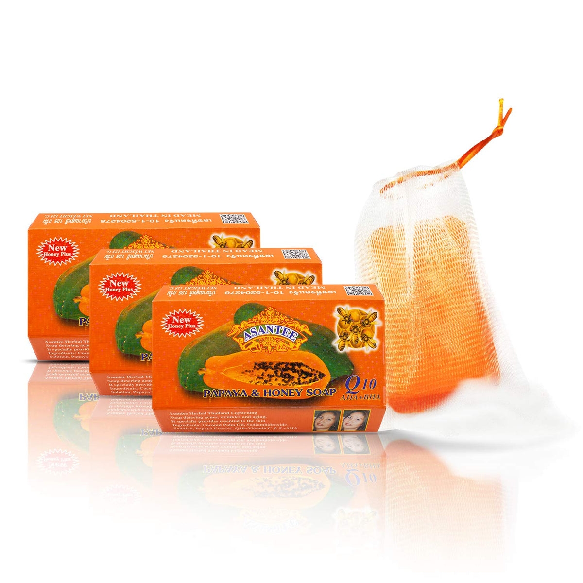 ASANTEE papaya and honey soap bars pack front view for everyday cleansing and skin glow.