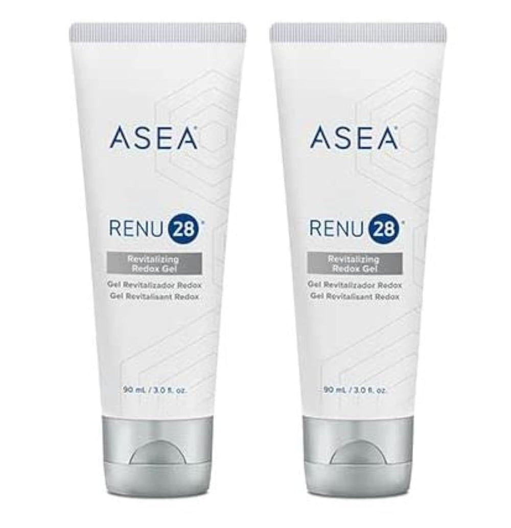 ASEA Renu 28 gel 2-pack pack-shot showing smooth skin and soothing comfort.