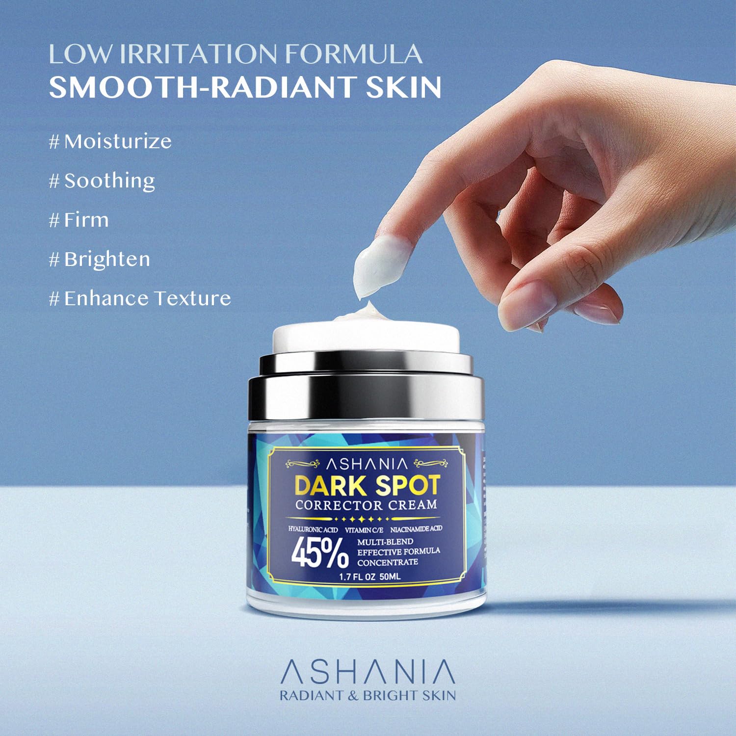 Ashania Dark Spot Remover application image shows steps for face and body