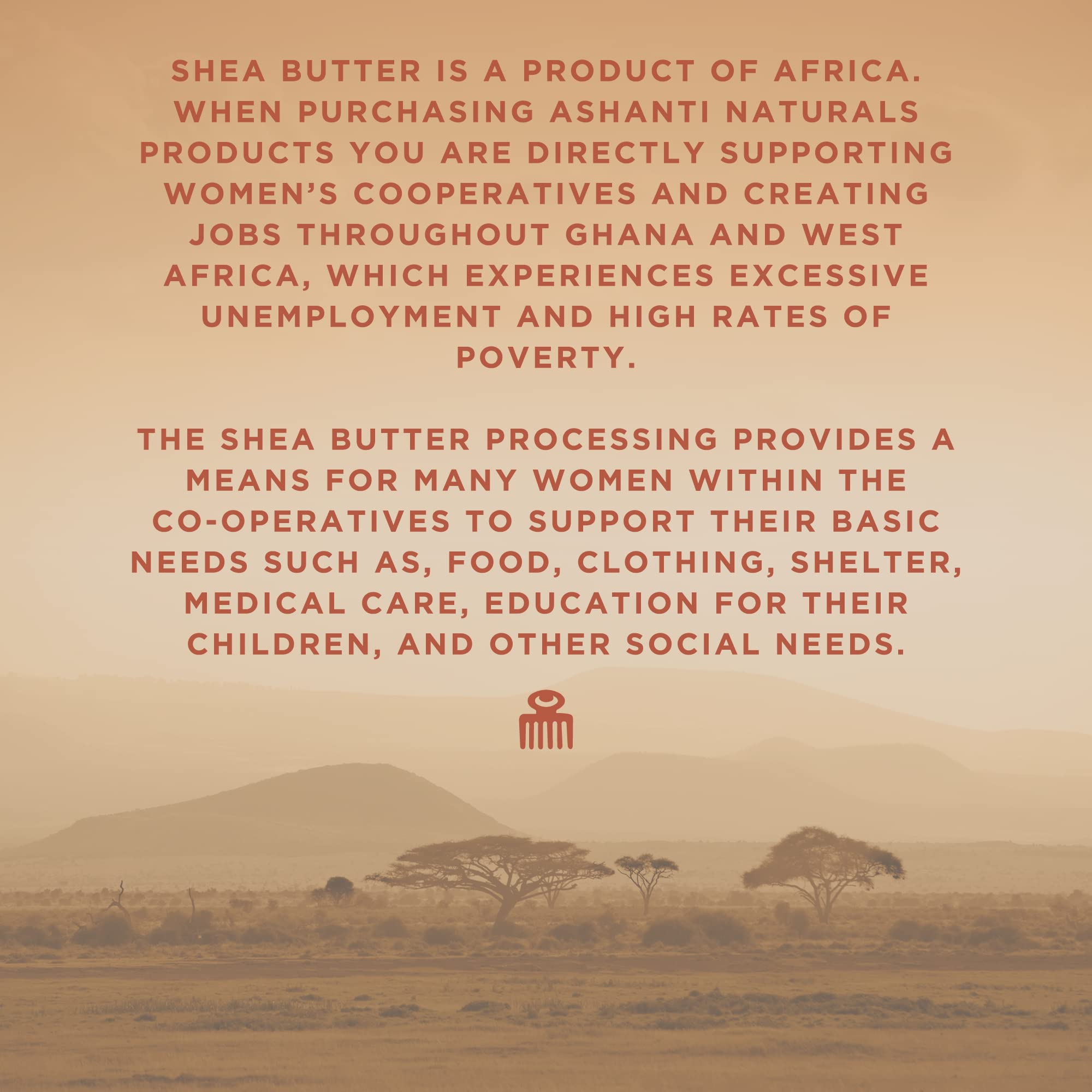 Ashanti Naturals African Pride Ghana-sourced shea butter reflects ethical sourcing and community support.