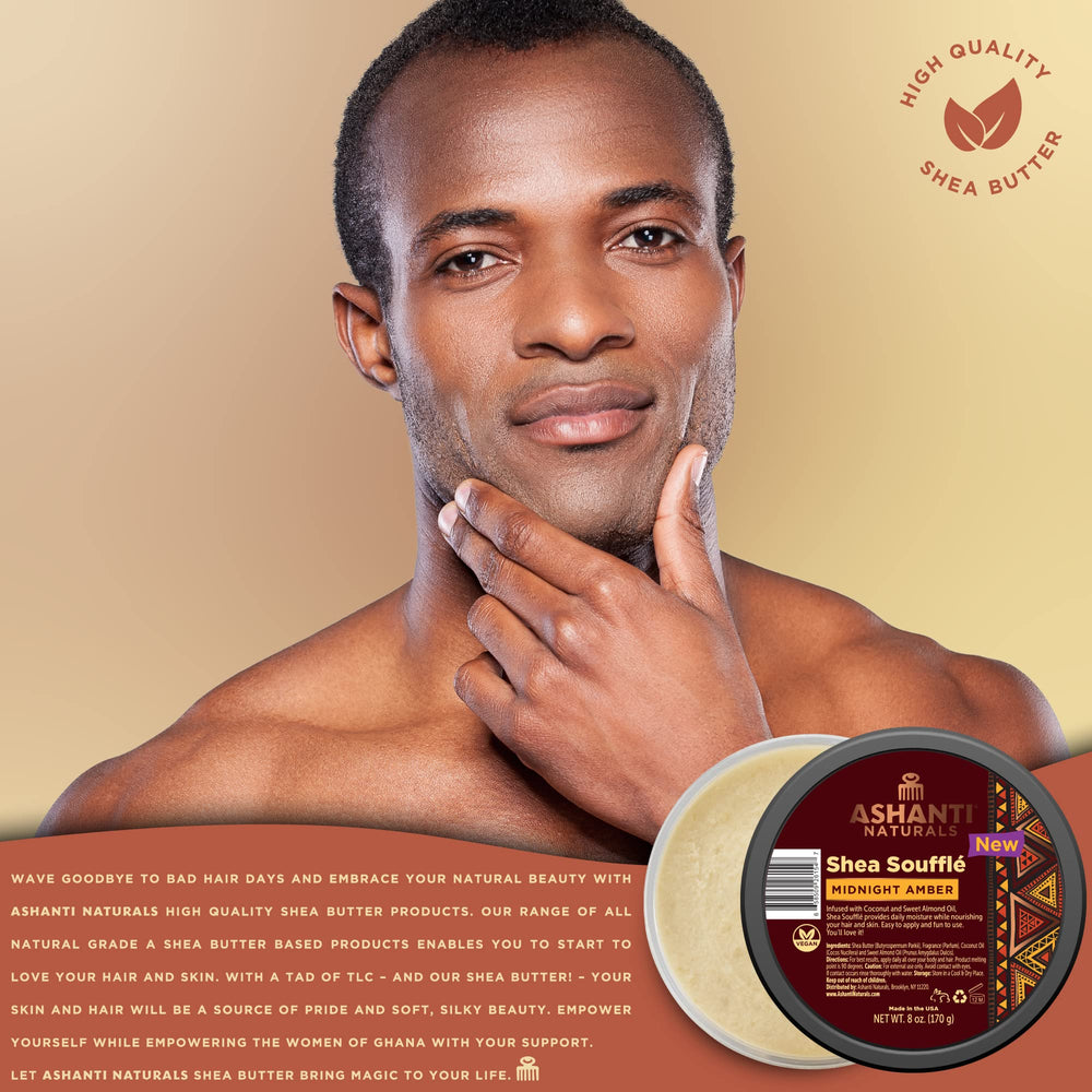 Ashanti Naturals face hair body use photo suggests multi-use hydration for skin and hair.