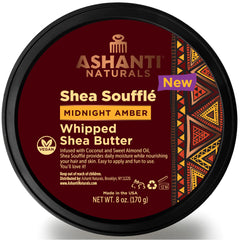 Ashanti Naturals scented whipped shea butter Midnight Amber jar for skin softness and fragrance.
