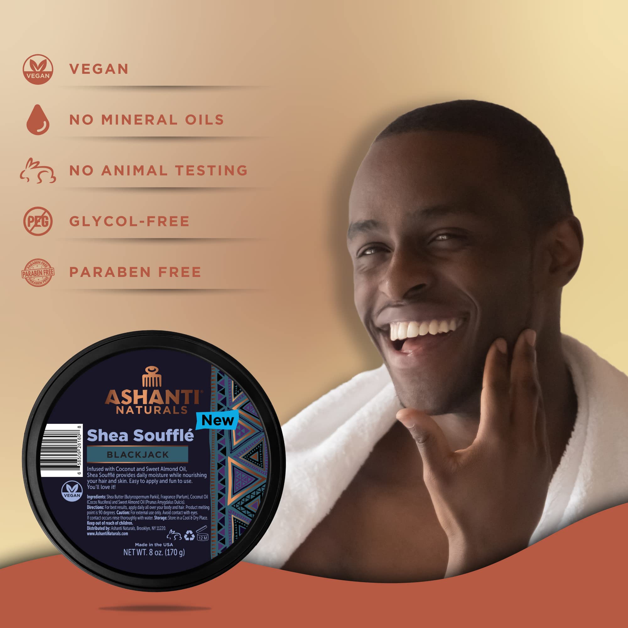 Ashanti Naturals textura cremosa de manteca batida para aplicación suave.