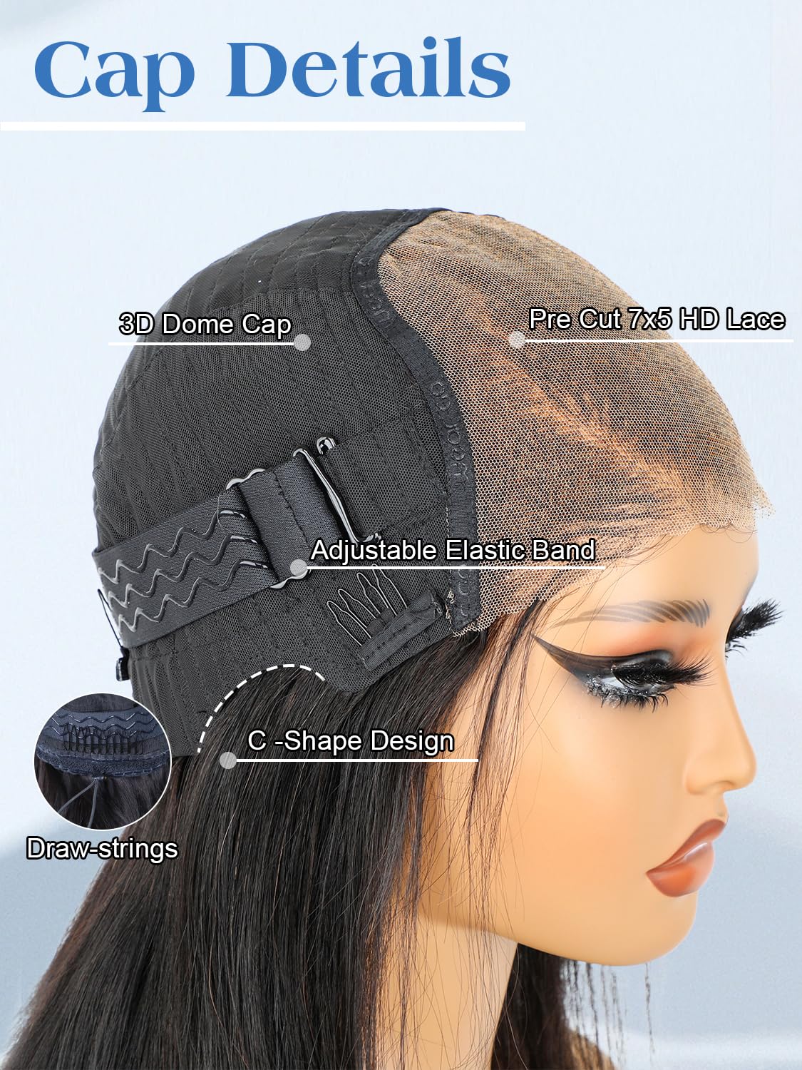 Ashart glueless wear-and-go elastic-drawstring back view for secure, comfortable all-day wear.