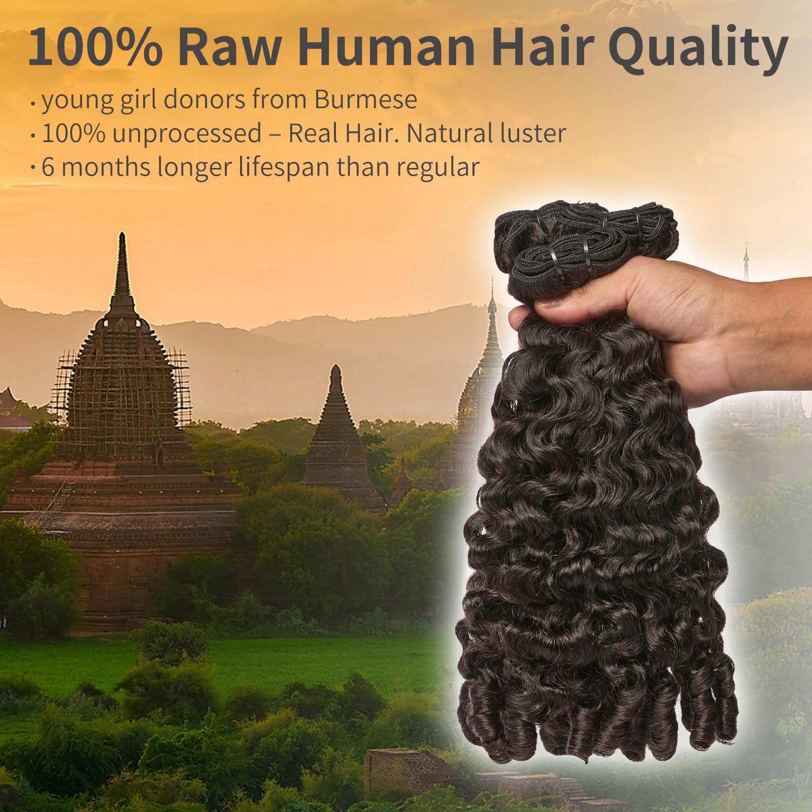 ASHINE Burmese curly bundles 20in pack display balanced fullness and length.
