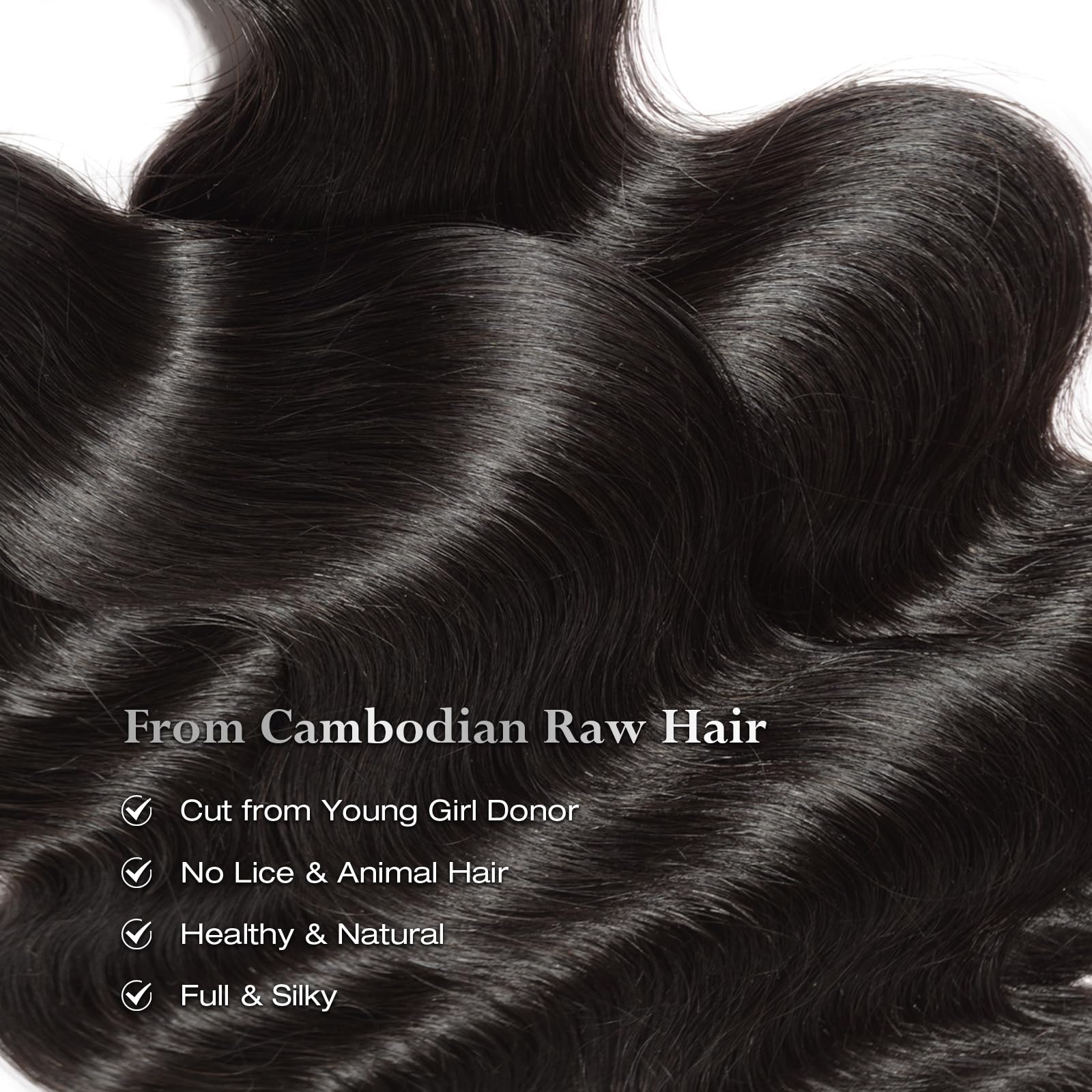 ASHINE Cambodian raw hair bundles length chart highlights true-length advantage