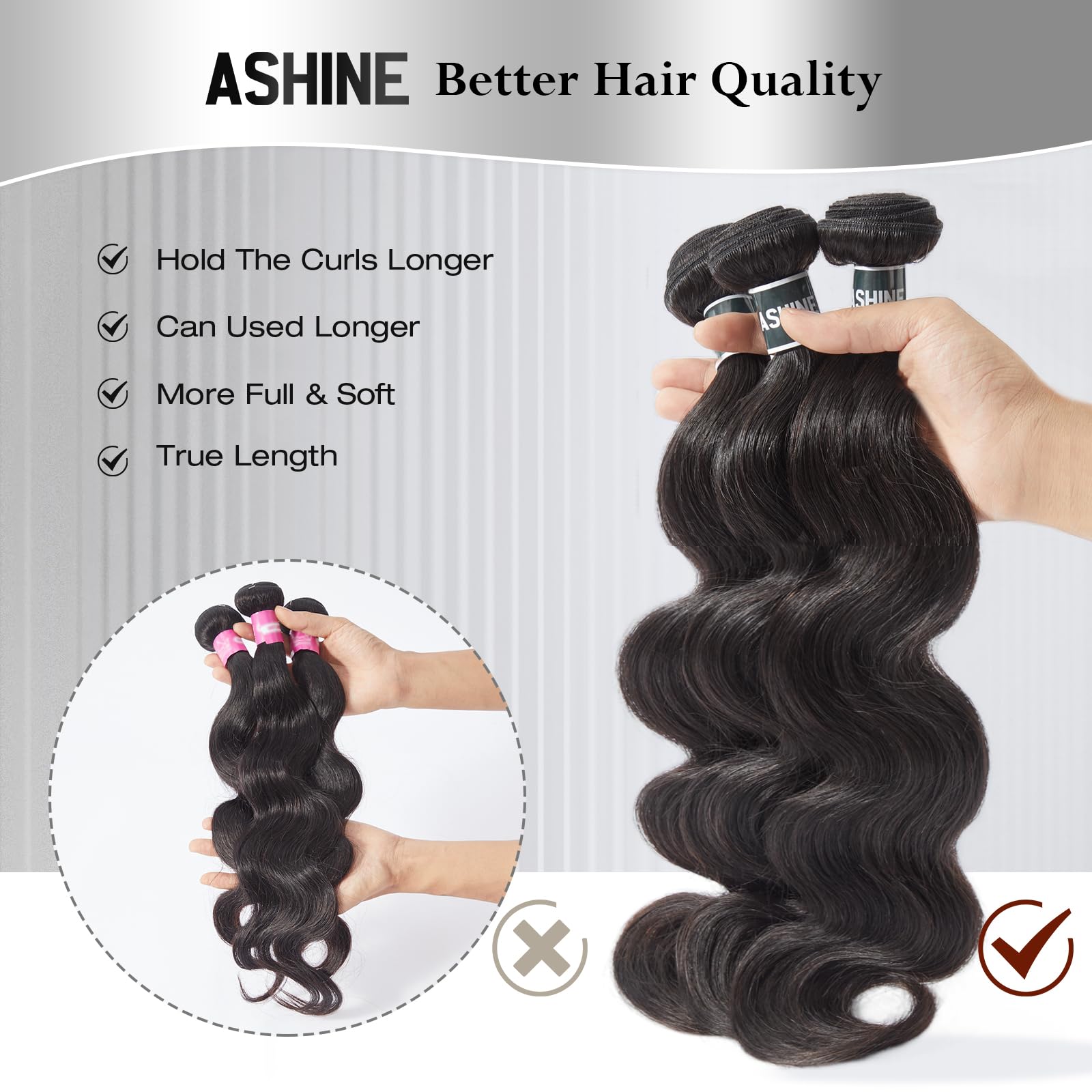 ASHINE Cambodian raw hair bundles packaging display elegant packaging and care info