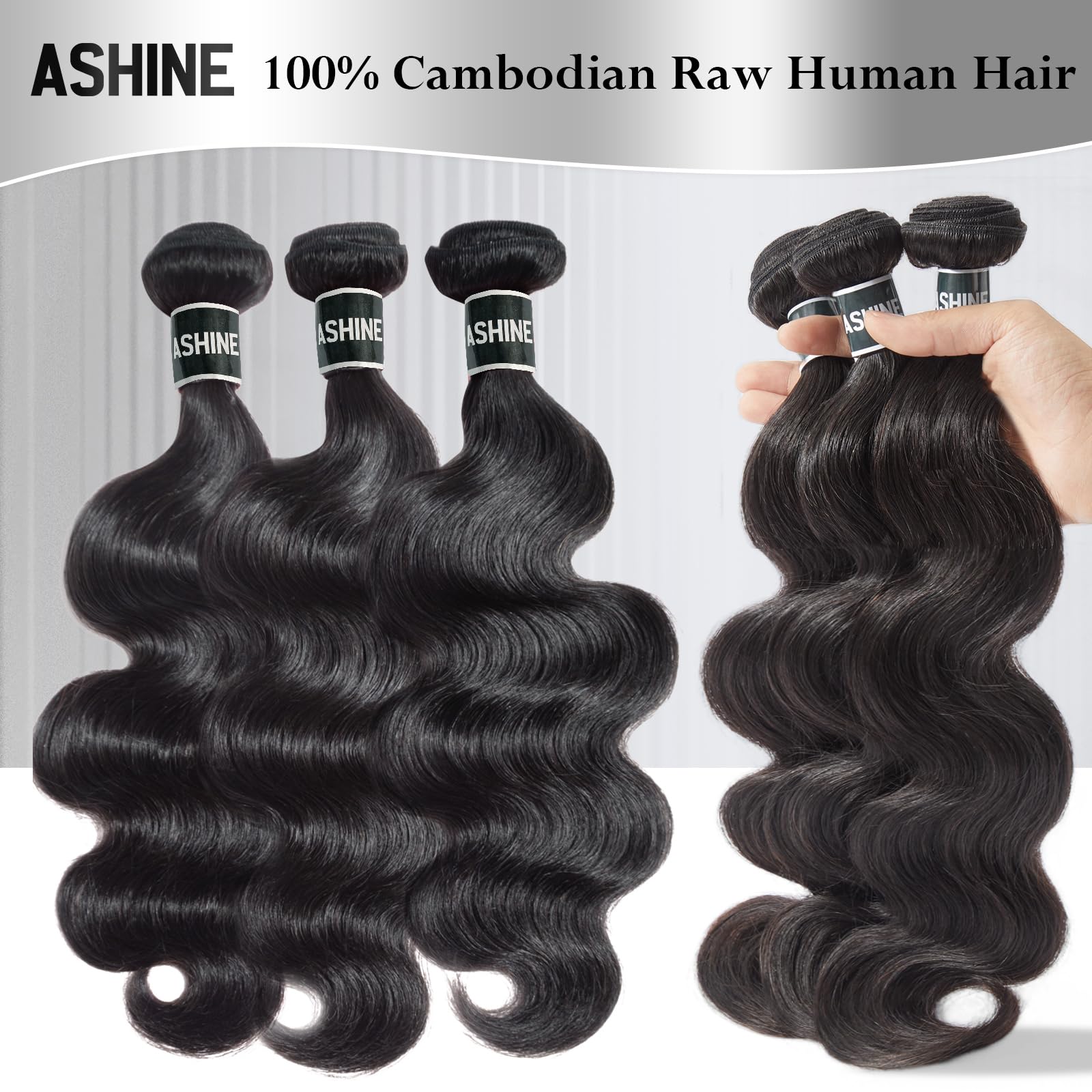 ASHINE Cambodian raw hair bundles soft-touch closeup reveals natural luster