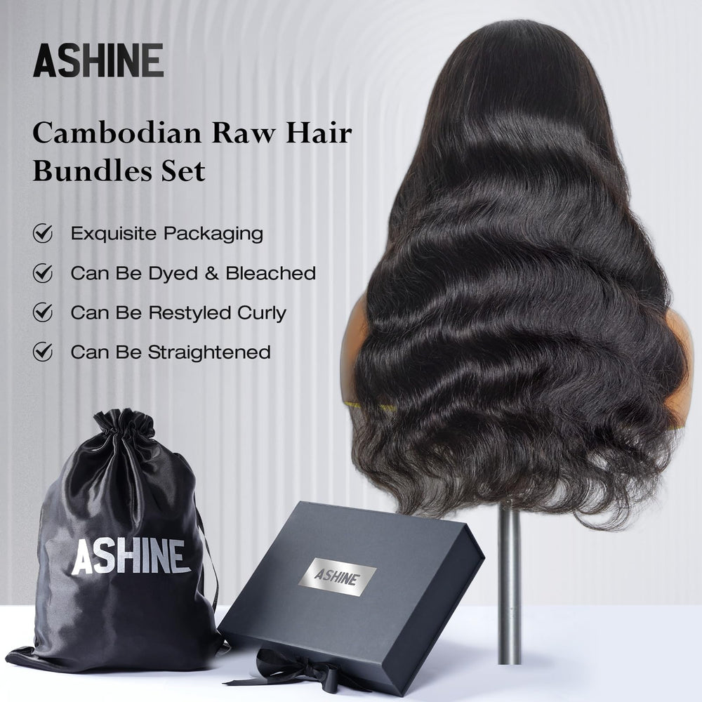 ASHINE Cambodian raw hair bundles three bundles option for fuller installs