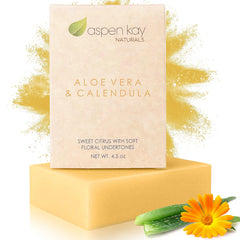 Aspen Kay Naturals Aloe Calendula Soap bar closeup showing natural texture for daily cleansing
