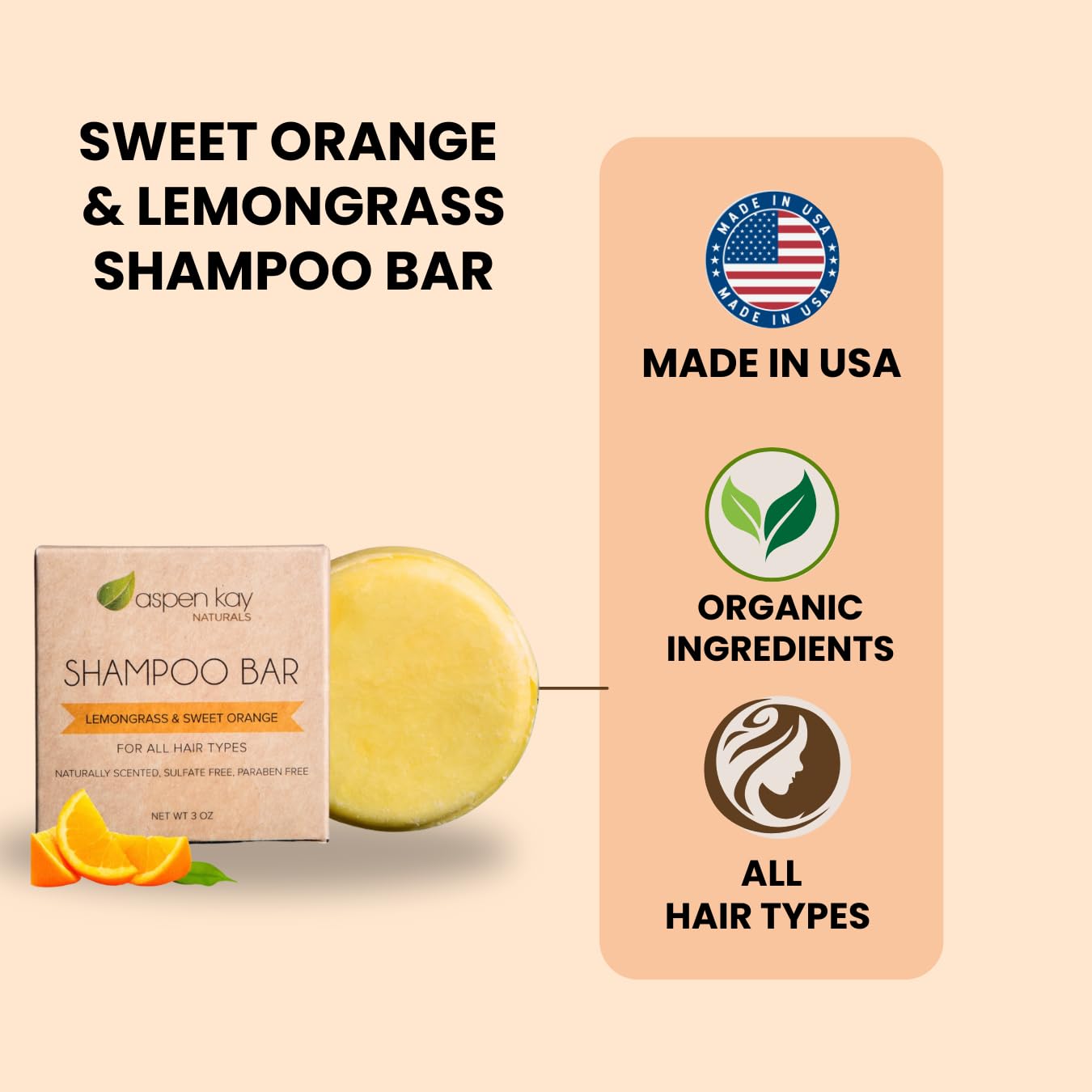Aspen Kay Naturals shampoo bar herbal ingredients image highlighting nettle and hibiscus