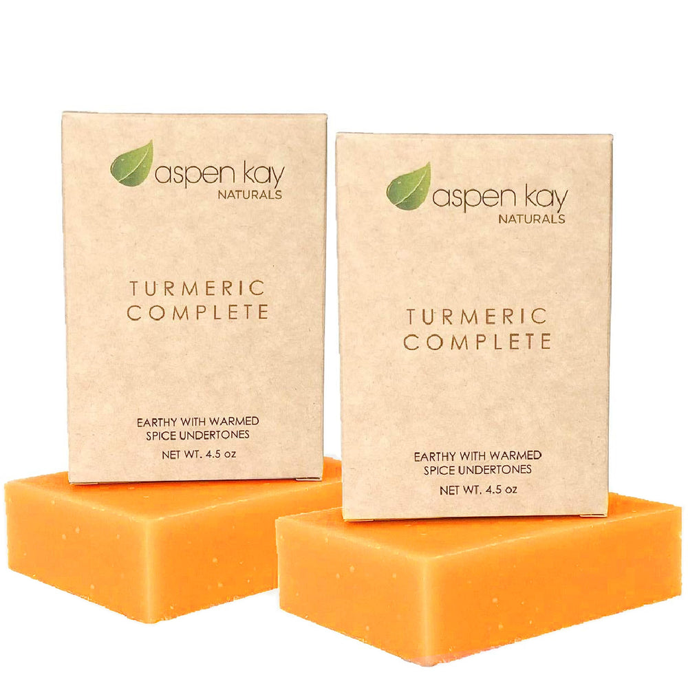 Aspen Kay Naturals Turmeric Soap bar close-up for all skin types.