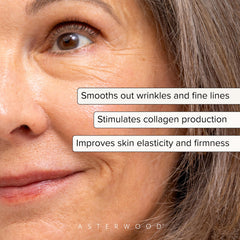 Asterwood Bakuchiol Serum closeup texture suggests smooth application and hydration.